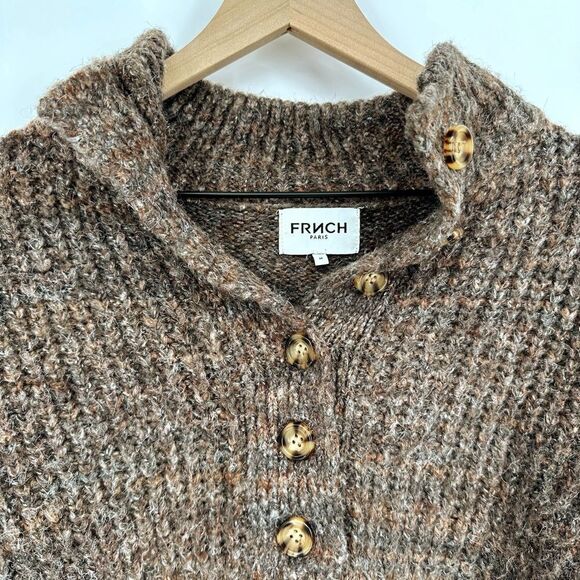 FRNCH PARIS Ribbed Henley Collar Sweater Striped Melange Brown Women's M - Picture 5 of 6